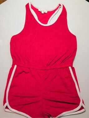 Love Tree Retro Activewear Dolphin Short Romper Red White Trim, Size Large